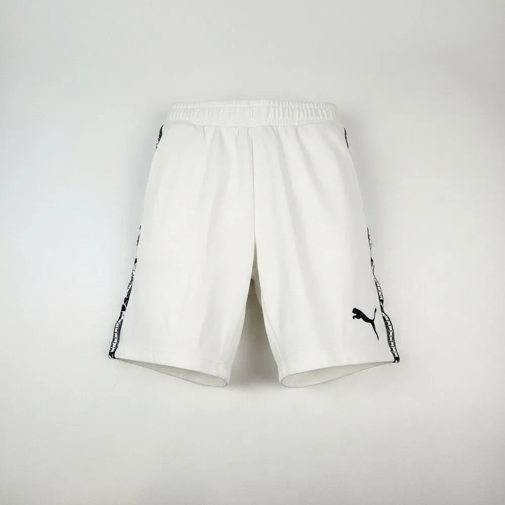 Puma Logo Tape Fleece Shorts Men's Medium White Black Athletic Casual